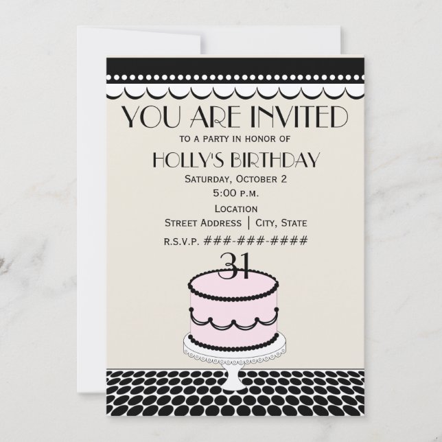 Classy Polka Dot Birthday Cake Birthday Party Invitation (Front)