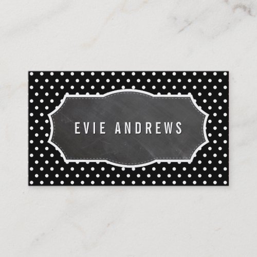 CLASSY polka dot pattern chalkboard panel black Business Card Templates