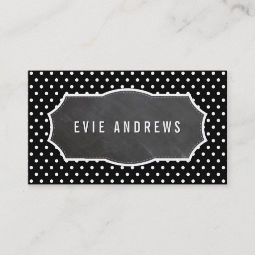 Customizable CLASSY polka dot pattern chalkboard panel black Business Card Templates