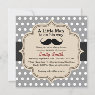 Classy Polka Dots Mustache Little Man Baby Shower Invitation