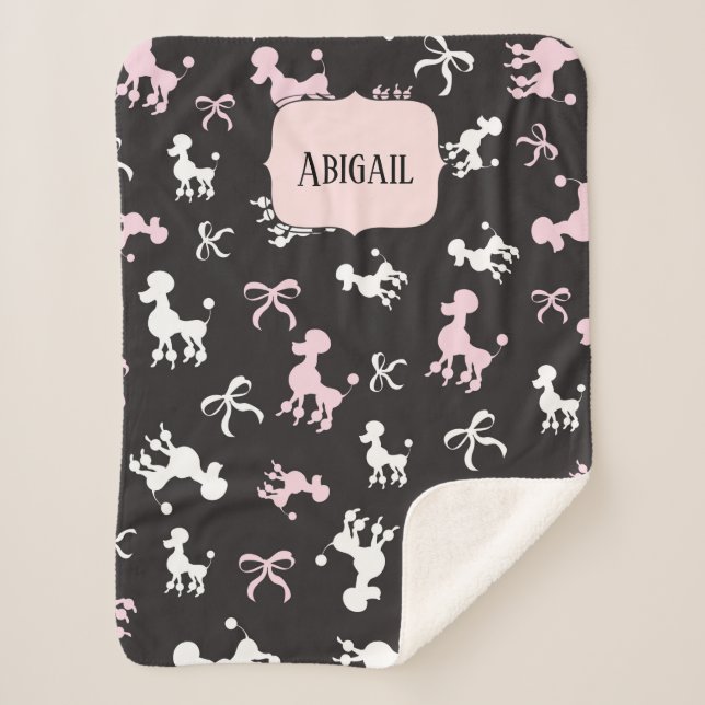 Classy Poodles Pink and Black Theme Sherpa Blanket (Front)