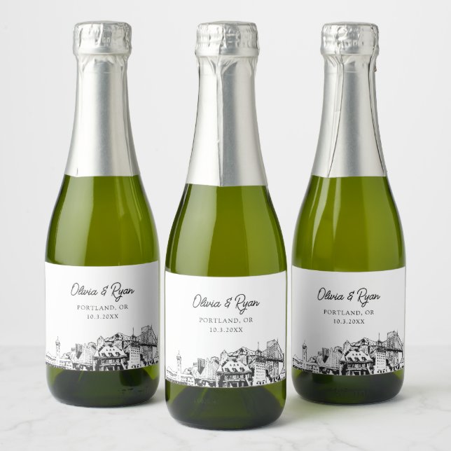 Classy Portland Wedding Favor Custom Mini Sparkling Wine Label (Bottles)