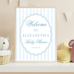 Classy Preppy Stripes Wavy Frame Coast Baby Shower Poster