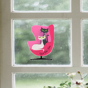 Classy Pretty Atomic Cats in Bright Pink Chair Window Cling