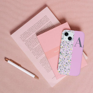 Classy Pretty MONOGRAM A LILAC FLOWERS  iPhone 15 Case