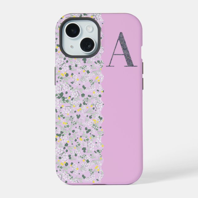 Classy Pretty MONOGRAM A LILAC FLOWERS  Iphone Case (Back)