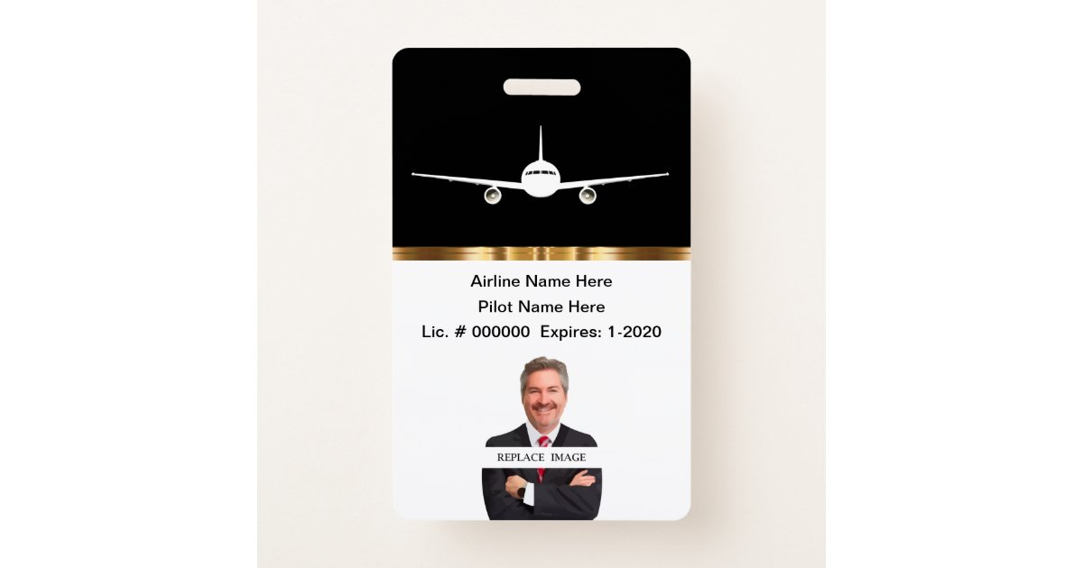 Classy Private Airline Pilot Photo ID Badge | Zazzle