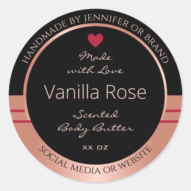 Classy Product Packaging Label Black and Rose Gold (Front)