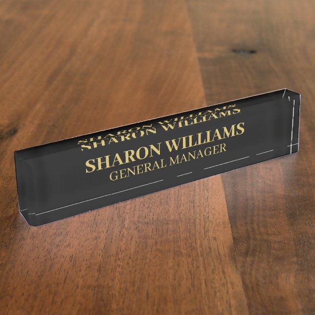 Classy Professional Black Gold Office Title Desk Name Plate (Side)