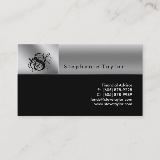 Customizable Classy Professional Black Silver Business Card