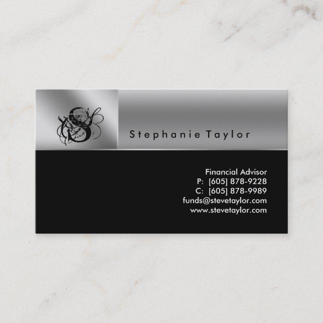 Classy Professional Black Silver Business Card (Front)