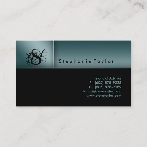 Customizable Classy Professional Black Teal Business Card