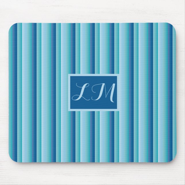 Classy & Professional Blue Stripes Monogram Mouse Pad (Front)