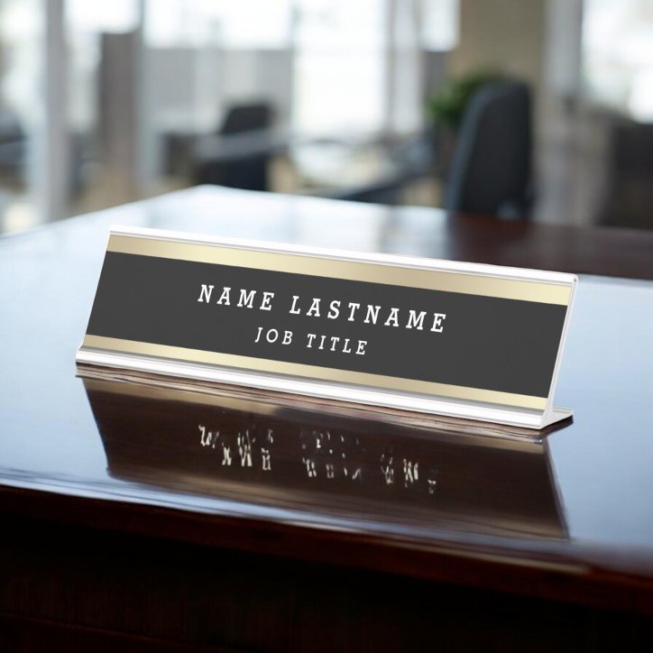 Classy Professional Elegant Black Gold Desk Name Plate