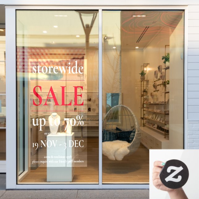 Classy Professional Red White Sale Window Decal (Store Window)