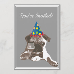 Classy Pug & WIne Birthday Party Invitation