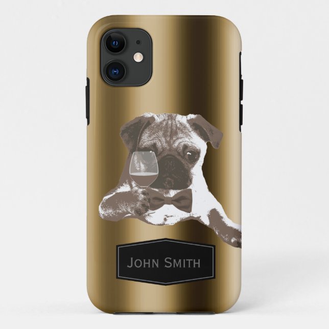 Classy Pug & Wine Custom Name iPhone 5 Case (Back)