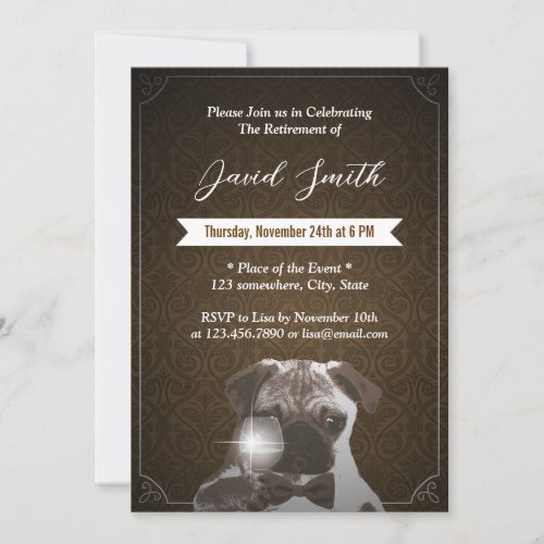 Classy Pug &amp; Wine Retirement Party Invitations