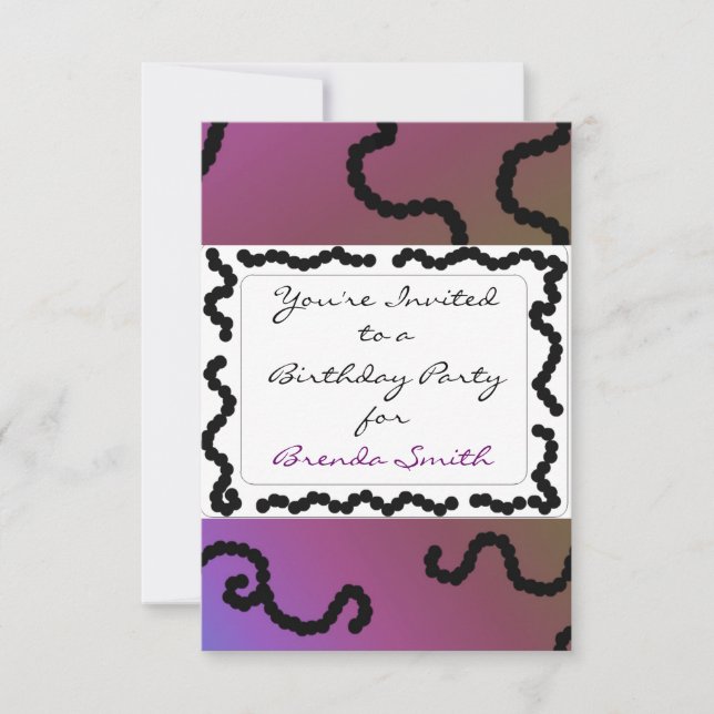 Classy Purple and Black Beaded Birthday Invitation (Front)