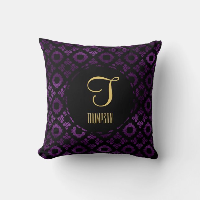 Classy Purple, Black, and Gold Throw Pillow (Front)