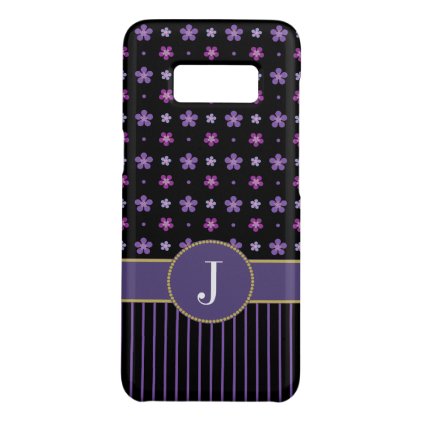 Classy Purple Black Floral Striped Chic Monogram Case-Mate Samsung Galaxy S8 Case
