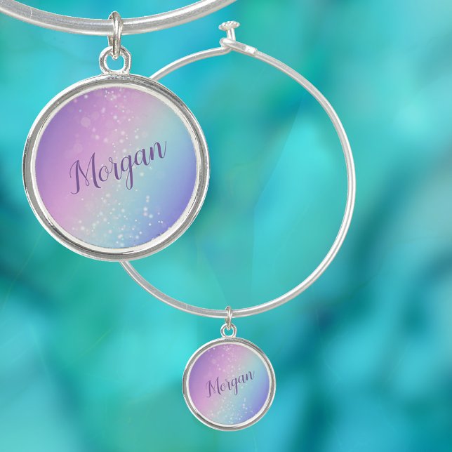 Classy Purple & Blue Bokeh Star, Name or Monogram  Bangle Bracelet (Creator Uploaded)