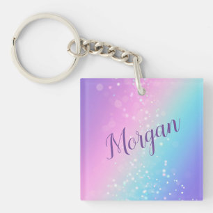 Classy Purple & Blue Bokeh Star, Name or Monogram Keychain