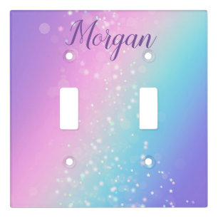 Classy Purple & Blue Bokeh Star, Name or Monogram Light Switch Cover