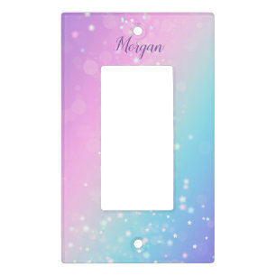 Classy Purple & Blue Bokeh Star, Name or Monogram Light Switch Cover