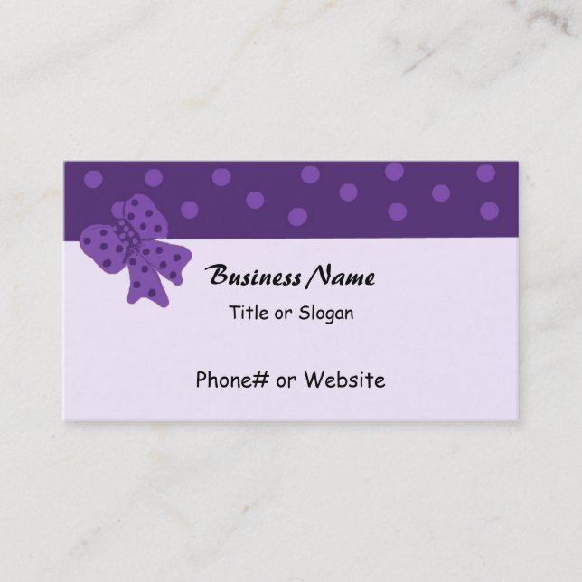 Classy Purple Bow with Polka Dots Business Card (Front)