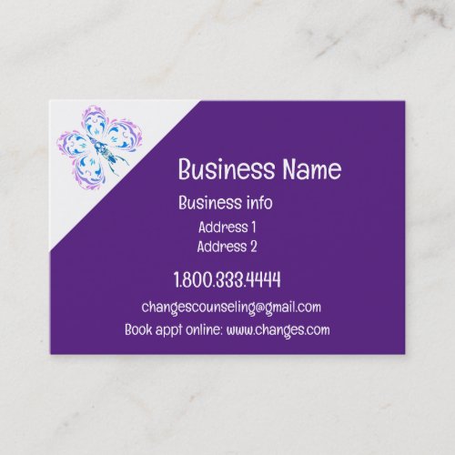 Classy Purple Butterfly Changes Counseling Service Business Card