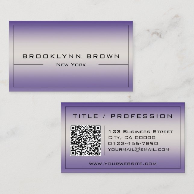 Classy Purple Color Gradient with QR Code Stylish Business Card (Front/Back)