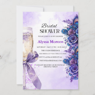 Classy Purple Floral and Ribbon Bridal Shower Invitation