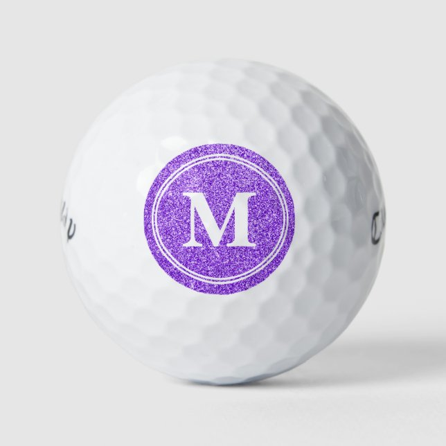 Classy Purple Glitter Sparkly Monogam Personalized Golf Balls (Front)