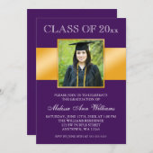 Classy Purple Gold Photo Graduation Announcement (Front/Back)