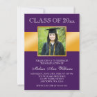 Classy Purple Gold Photo Graduation Announcement