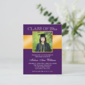 Classy Purple Gold Photo Graduation Announcement (Standing Front)