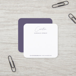 Classy Purple Handwritten Script Jewelry Display Square Business Card