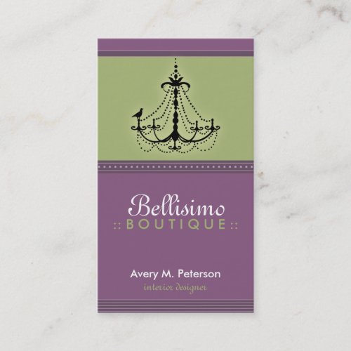 Classy Purple/Lime Chandelier Trendy Business Card