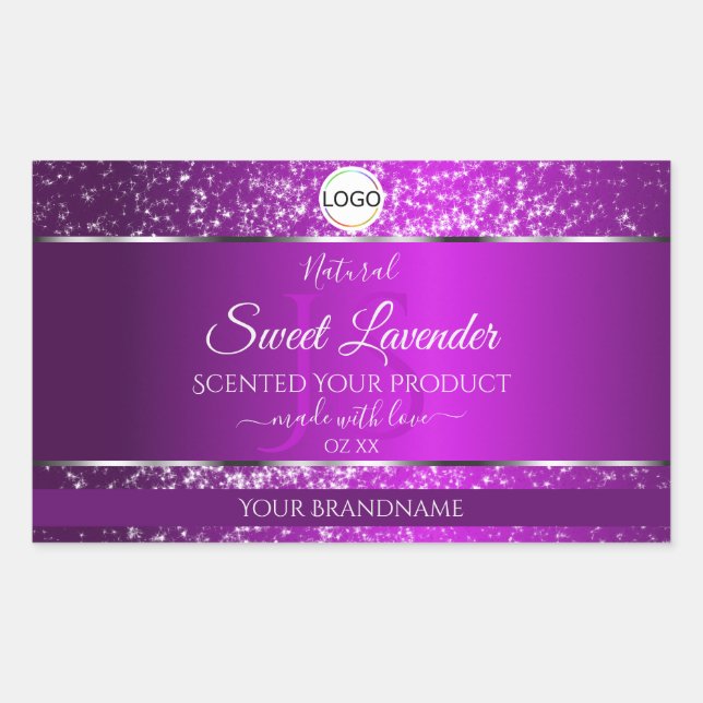 Classy Purple Logo Initials Glitter Product Labels (Front)