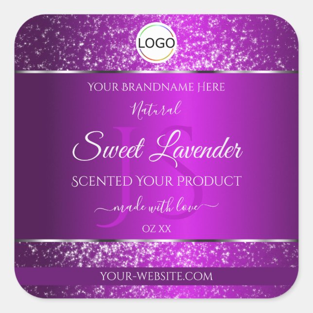 Classy Purple Logo Initials Glitter Product Labels (Front)