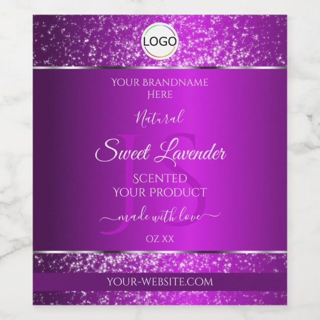Classy Purple Logo Initials Glitter Product Labels (Single Label)