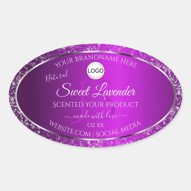Classy Purple Logo Initials Glitter Product Labels (Front)
