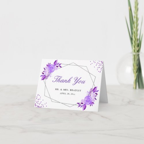 Classy Purple Silver Frame Floral Thank You