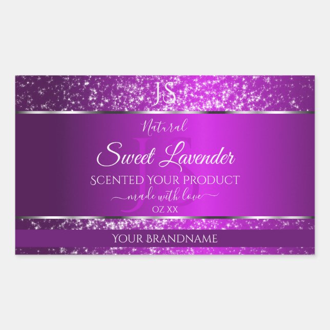 Classy Purple with Glitter Initials Product Labels (Front)