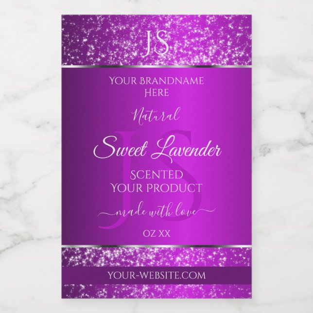 Classy Purple with Glitter Initials Product Labels (Single Label)