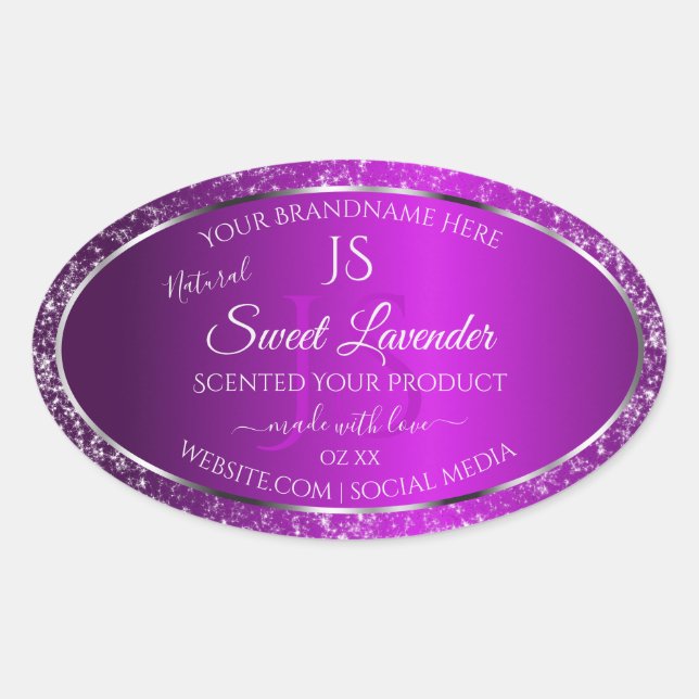 Classy Purple with Glitter Initials Product Labels (Front)
