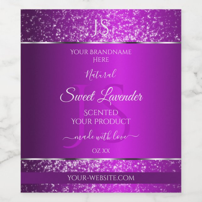 Classy Purple with Glitter Initials Product Labels (Single Label)
