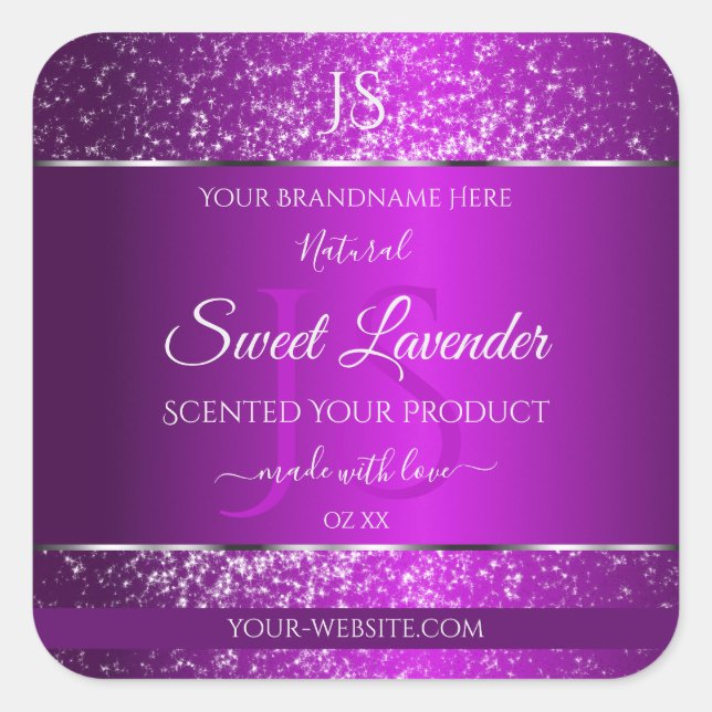 Classy Purple with Glitter Initials Product Labels (Front)