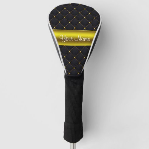 Classy Quilted Black and Gold Personalized Golf Head Cover